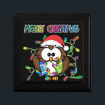 Santa owl & Christmas lights Gift Box<br><div class="desc">Sweet,  funny and custmizable  Santa owl tangled in rainbow Christmas lights.</div>