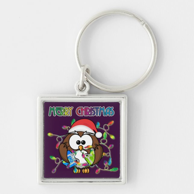 Santa owl & Christmas lights Keychain (Front)