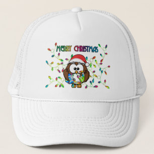 Santa owl & Christmas lights Trucker Hat