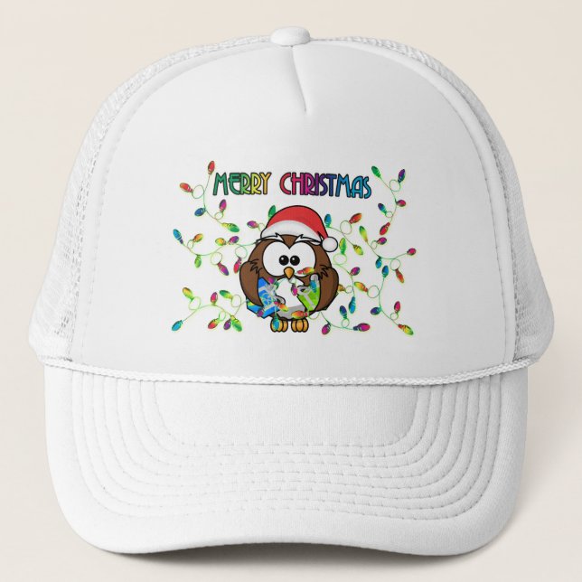 Santa owl & Christmas lights Trucker Hat (Front)