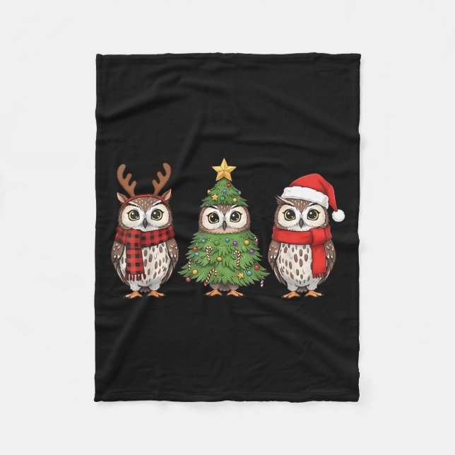 Santa Owl Christmas Tree Owl Lover Animal Xmas Paj Fleece Blanket (Front)
