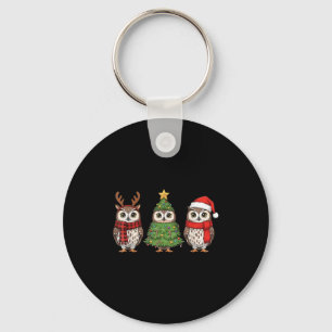 Santa Owl Christmas Tree Owl Lover Animal Xmas Paj Keychain