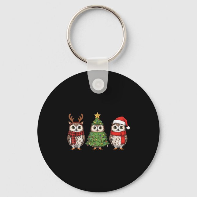 Santa Owl Christmas Tree Owl Lover Animal Xmas Paj Keychain (Front)