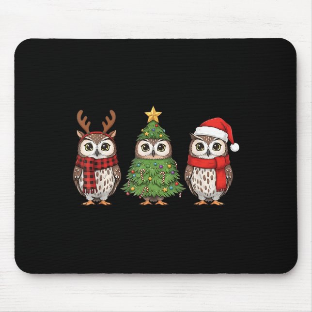 Santa Owl Christmas Tree Owl Lover Animal Xmas Paj Mouse Pad (Front)