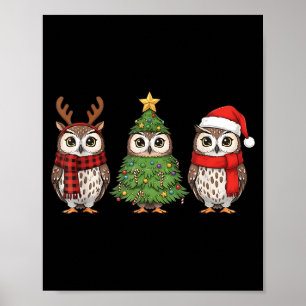 Santa Owl Christmas Tree Owl Lover Animal Xmas Paj Poster