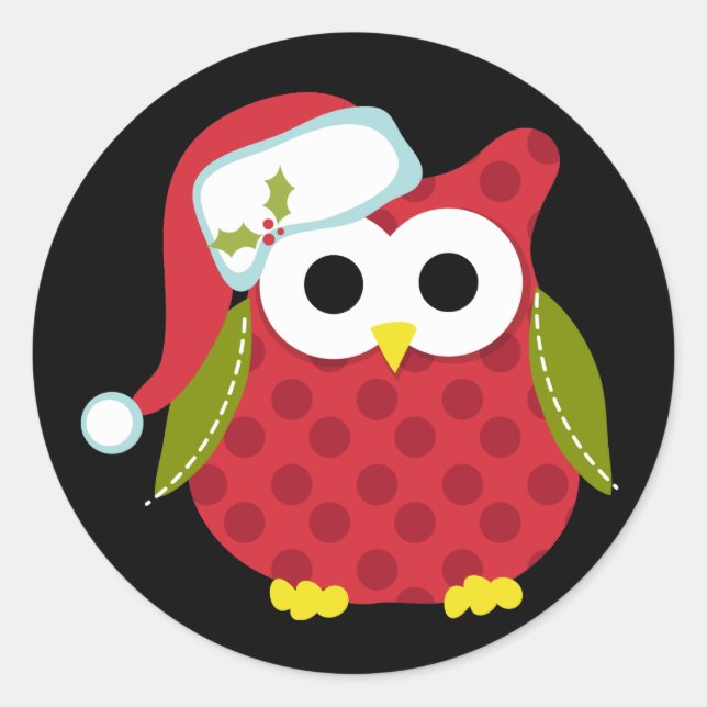 Santa Owl Classic Round Sticker (Front)
