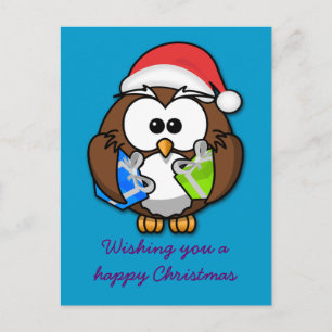 Santa owl holiday postcard