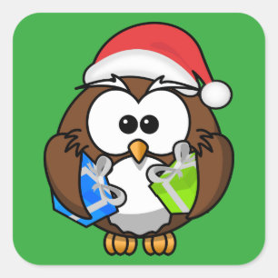SANTA OWL SQUARE STICKER