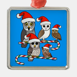 Santa Owls Metal Ornament