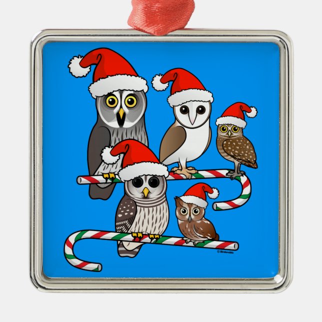 Santa Owls Metal Ornament (Front)