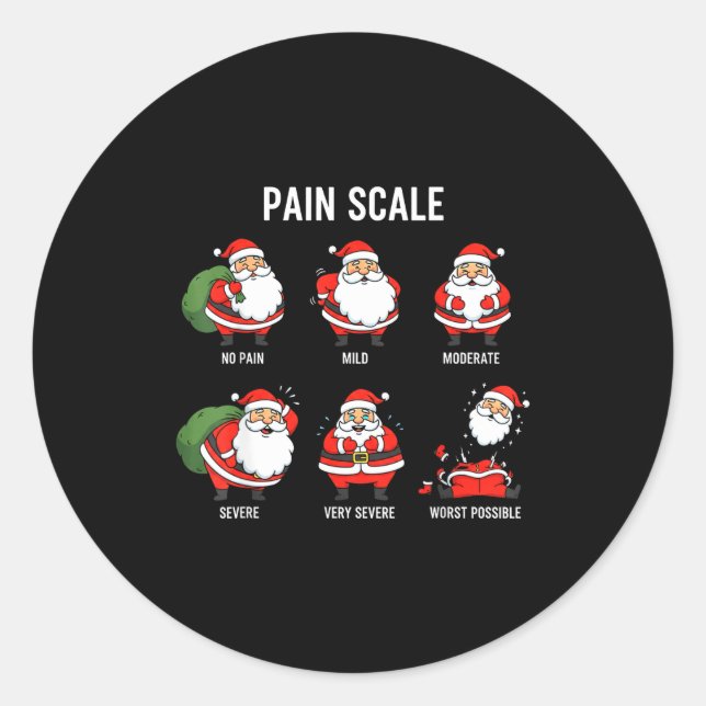 Santa Pain Scale Funny Christmas Design For Nurse  Classic Round Sticker (Front)