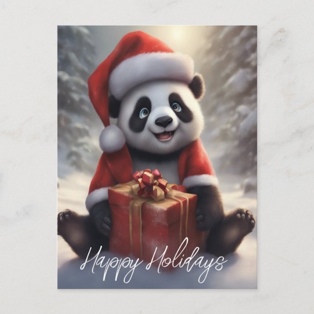 Santa Panda Bear Holiday Postcard (Front)
