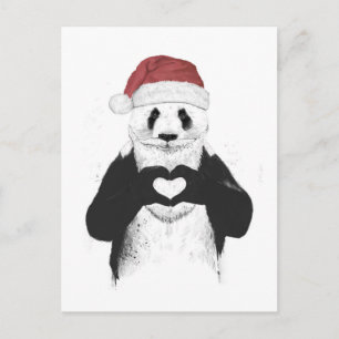 Santa panda holiday postcard