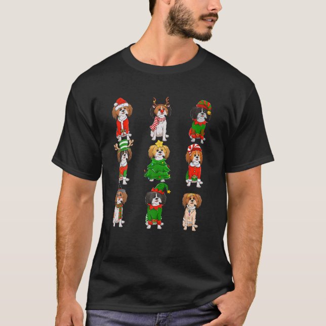 Santa Papillon Christmas Tree Lights ELF Reindeer T-Shirt (Front)