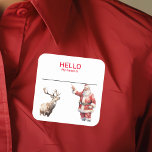 Santa Party Name Tag Badge Christmas<br><div class="desc">*** Purchase the Matte Finish when using this sticker as a name tag*** This design may be personalized in the area provided by changing the photo and/or text. Or it can be customized by clicking Personalize this Template and then choosing the click to customize further option and delete or change...</div>
