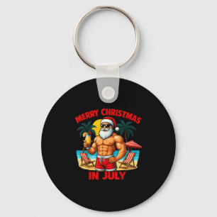 Santa Party Summer Vacation On The Beach Christmas Keychain