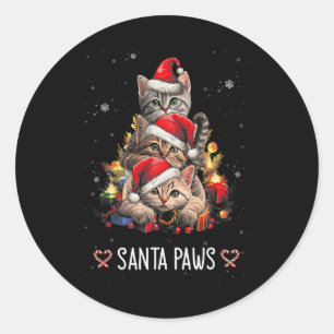 Santa Paw And Claw Santa Cat Christmas Tree Lights Classic Round Sticker