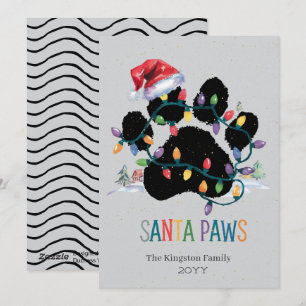 Santa Paw Merry Christmas Wishes Silver Holiday  Card