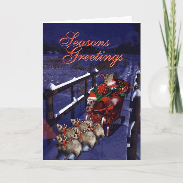 Santa Paws and his Ferret Reindeer Friends Holiday Card (Front)