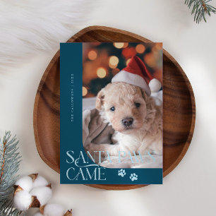 Santa Paws Came Dog Photo Teal Christmas Holiday Card