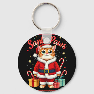 Santa Paws Cat Santa Hat Christmas Kitten Xmas Ugl Keychain