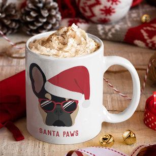 Santa Paws Christmas Black Tan French Bulldog Coffee Mug