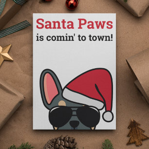 Santa Paws Christmas Blue Tan French Bulldog Card