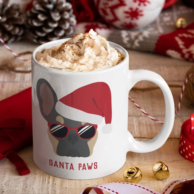 Santa Paws Christmas Blue Tan French Bulldog Coffee Mug (Creator Uploaded)
