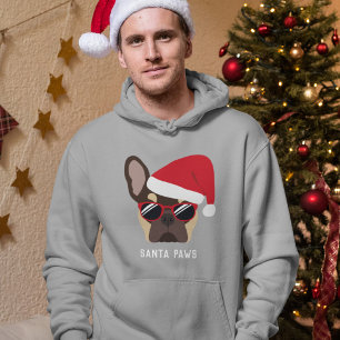 Santa Paws Christmas Brown and Tan French Bulldog Hoodie