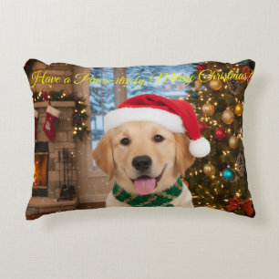 Santa Paws Christmas–Festive Golden Retriever Home Accent Pillow