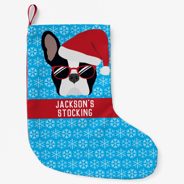 Santa Paws Christmas French Bulldog Small Christmas Stocking (Front)