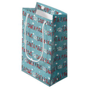 Santa Paws Christmas Pawprints and Snowflakes  Small Gift Bag