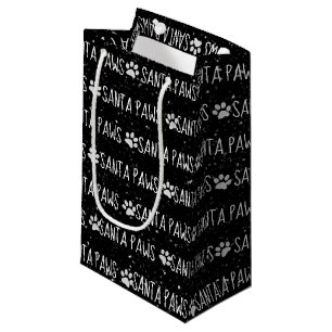 Santa Paws Christmas Pawprints on Black Small Gift Bag