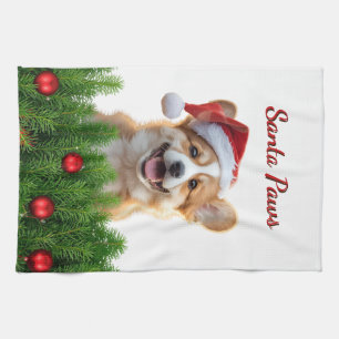 Santa Paws Corgi Holiday Kitchen Design Towel