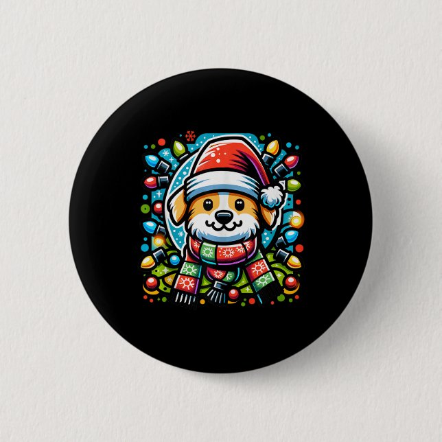 Santa Paws Cute Christmas Dog Design For Animal Lo 2 Inch Round Button (Front)