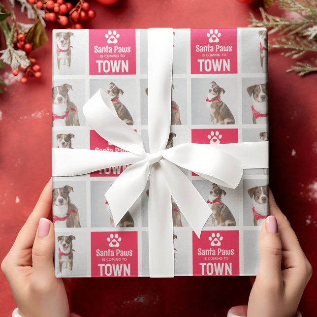 Santa Paws Dog 3 Photo Grid Festive Christmas  Wrapping Paper (Creator Uploaded)