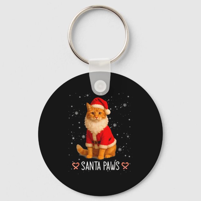 Santa Paws Funny Orange Tabby Cat Christmas Holida Keychain (Front)