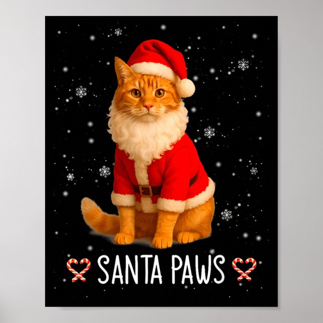 Santa Paws Funny Orange Tabby Cat Christmas Holida Poster (Front)