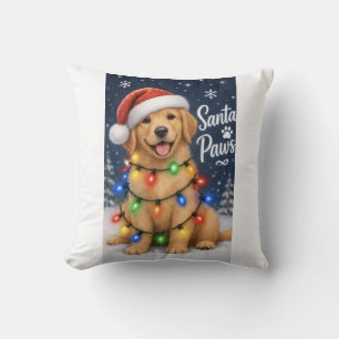 Santa Paws Golden Retriever Christmas Throw Pillow