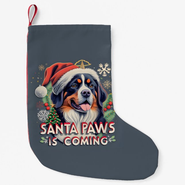 Santa Paws Is Coming Bernese  Dog Christmas Small Christmas Stocking (Front)