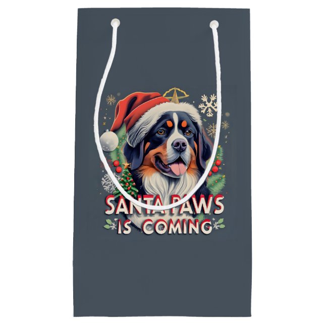 Santa Paws Is Coming Bernese  Dog Christmas Small Gift Bag (Front)
