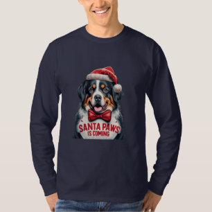 Santa Paws Is Coming Bernese Dog Christmas T-Shirt