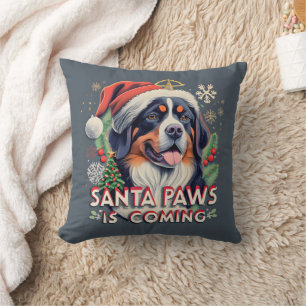 Santa Paws Is Coming Bernese  Dog Christmas Throw Pillow