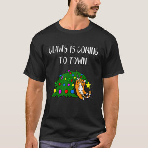 Santa Paws Is Coming To Town Christmas Cat Pajama T-Shirt