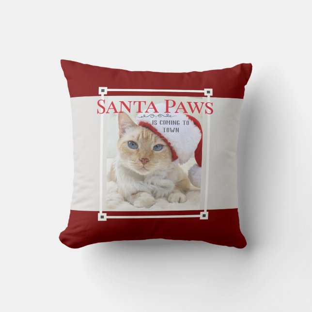 Santa Paws Is Coming To Town Christmas Throw Pillow (Front)