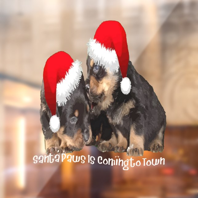 Santa Paws Is Coming To Town Cute Rottweiler Xmas Window Cling (Sheet 2)