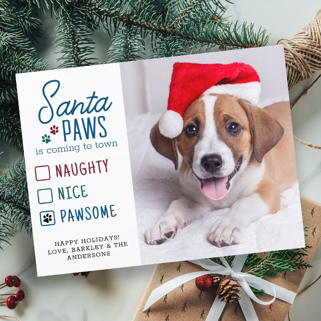 Santa Paws Naughty Nice Pet Dog Photo Holiday Postcard (Creator Uploaded)