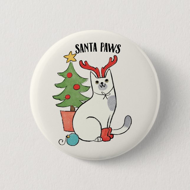 Santa Paws | Reindeer Cat 2 Inch Round Button (Front)