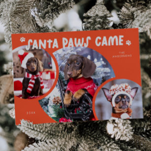 Santa Paws Retro Red Dog Photo Holiday Card