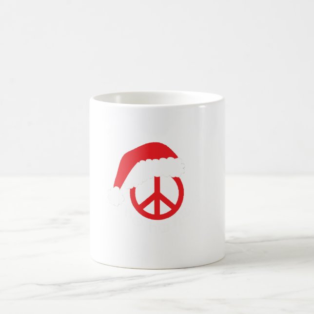 Santa Peace Sign Ho Ho Ho with Santa Hat Coffee Mug (Center)